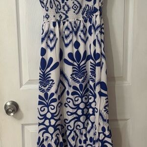 Blue and White Patterned Maxi Dress